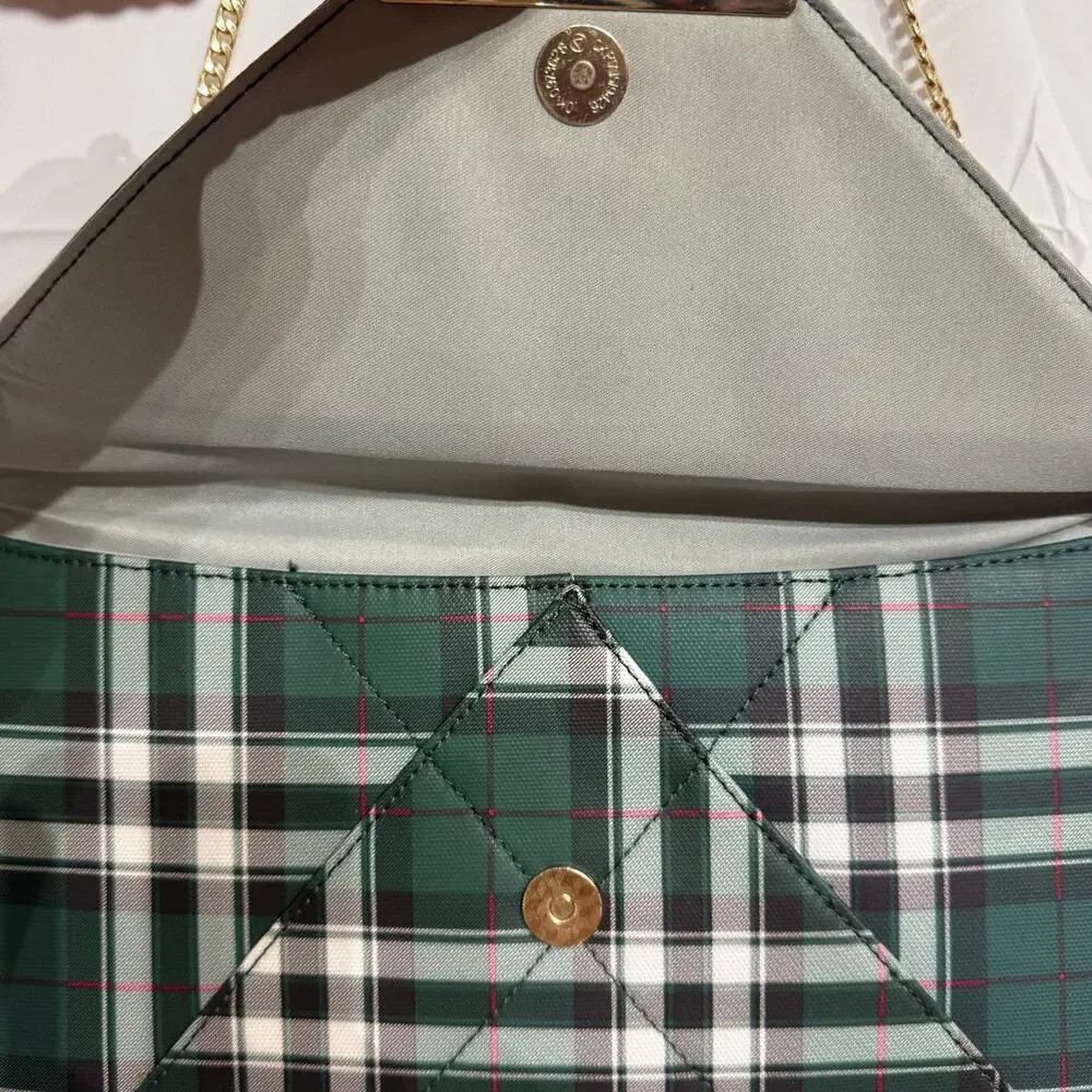 Green Plaid Envelope Clutch Purse